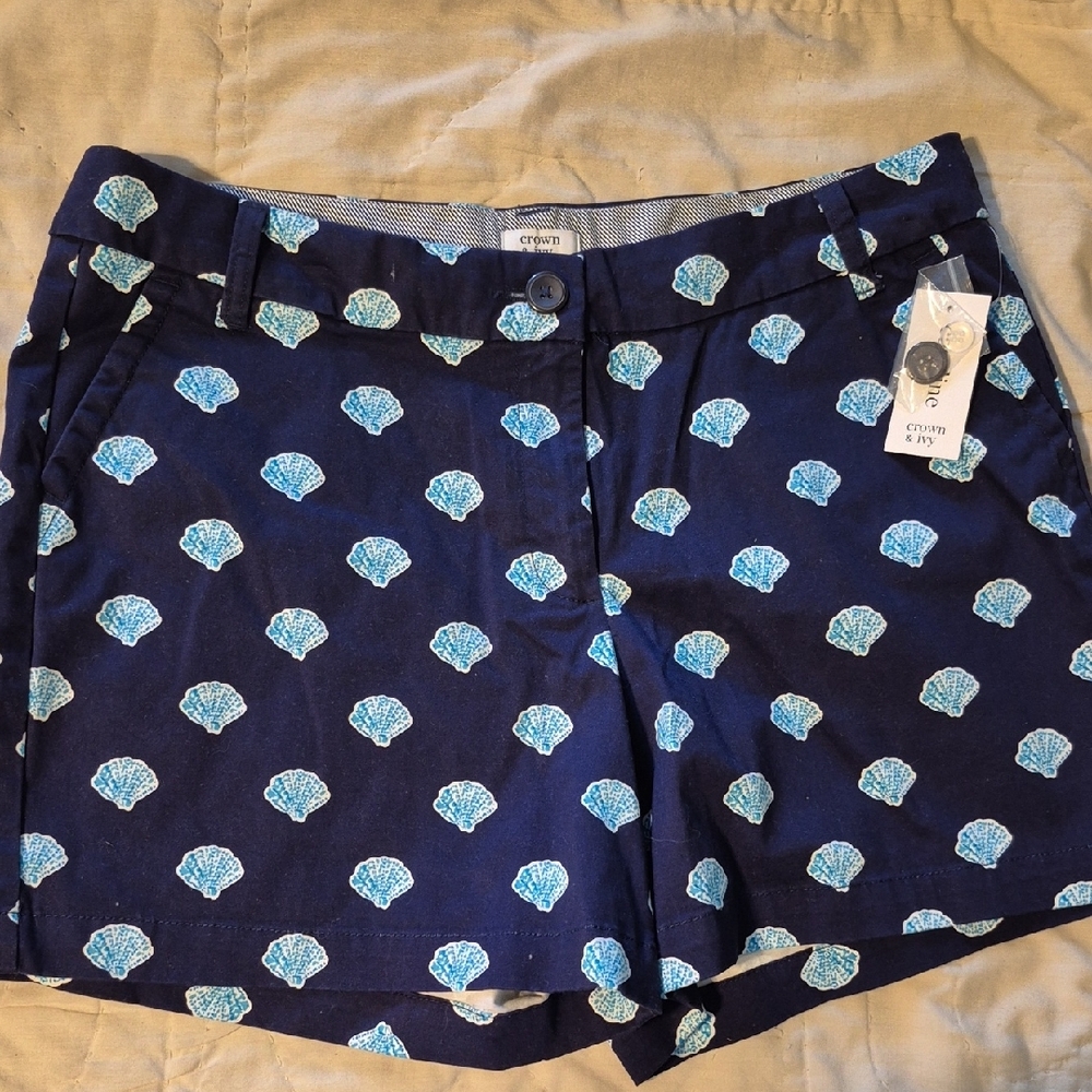 Crown & Ivy Blue Bermuda Shorts with Medallion Print